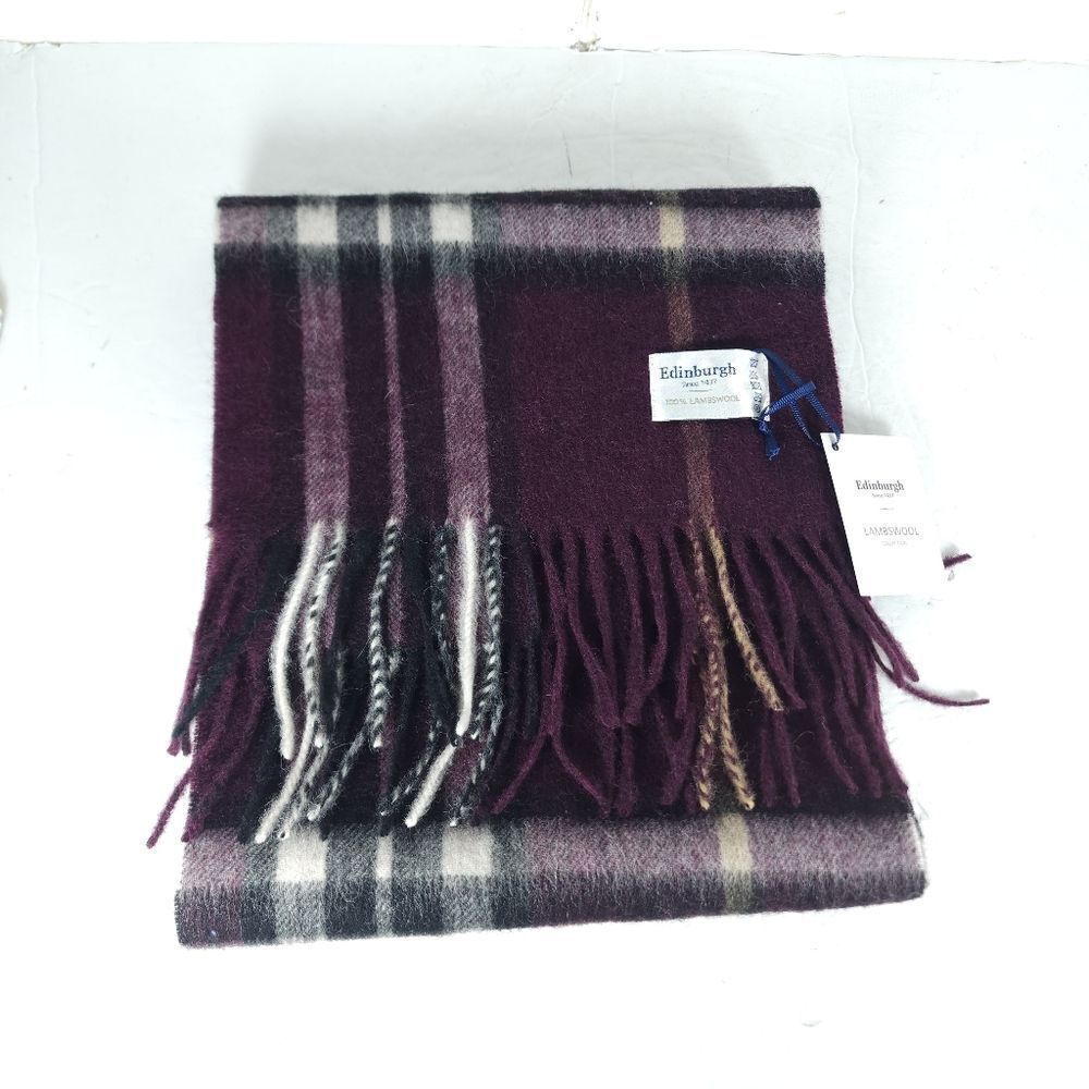 Edinburgh 100% Lambswool Marron Multicor Plaid Tartan Scarf Made In Scotland Nwt